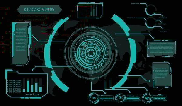 digital interface HUD elements set pack. User Interface, frame screens. Callouts titles, FUI circle set, Loading bars. Dashboard reality technology screen. Vector