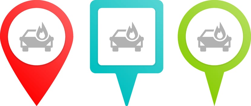 Auto, car, compressive, coverage. Multicolor pin vector icon, diferent type map and navigation point. on white background