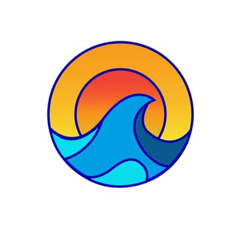 blue wave logo design with beautiful sunset sky. suitable for logos, stickers and t-shirt designs vector