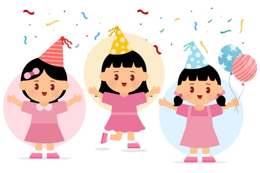 Party cute cartoon character, flat vector illustration