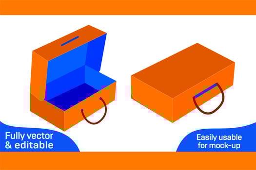 Shoebox with handle die cut template and 3d box design 3D box vector