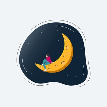 Woman sitting on the moon design vector illustration
