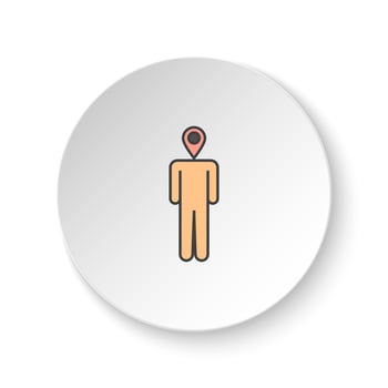 Round button for web icon, Man, location. Button banner round, badge interface for application illustration on white background vector