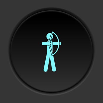 Round button icon Archer. Button banner round badge interface for application illustration on dark background vector