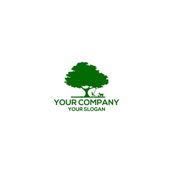 children play swings under trees logo design vector