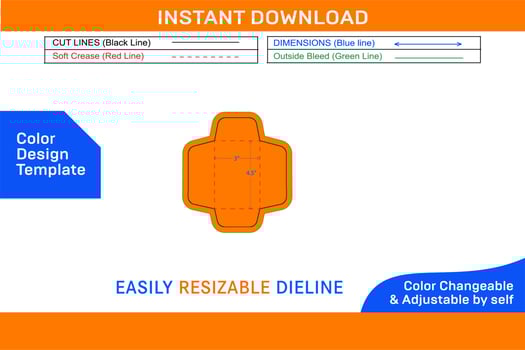 Policy-open End 3x4.5 inch envelope or catalog envelope dieline template Color Design Template vector