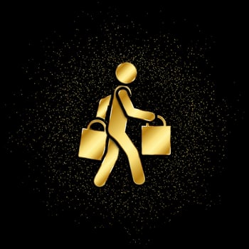 Shopping, man gold, icon. Vector illustration of golden particle on gold vector background