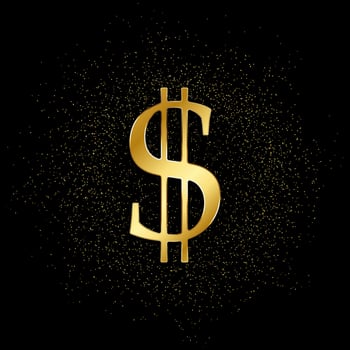 Dollar gold, icon. Vector illustration of golden particle on gold vector background