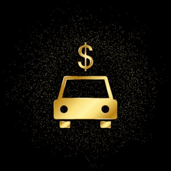 Car, dollar gold, icon. Vector illustration of golden particle on gold vector background