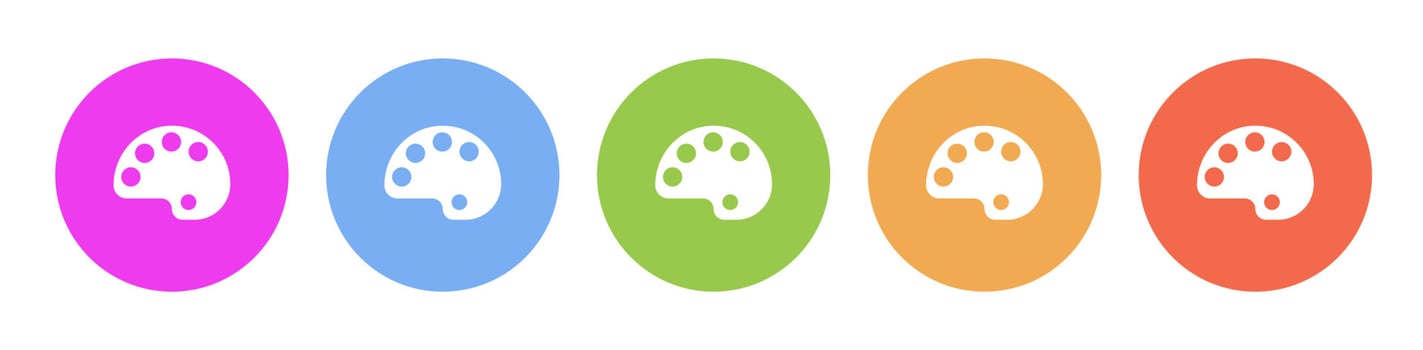 Multi colored flat icons on round backgrounds. Color palette multicolor circle vector icon on white background