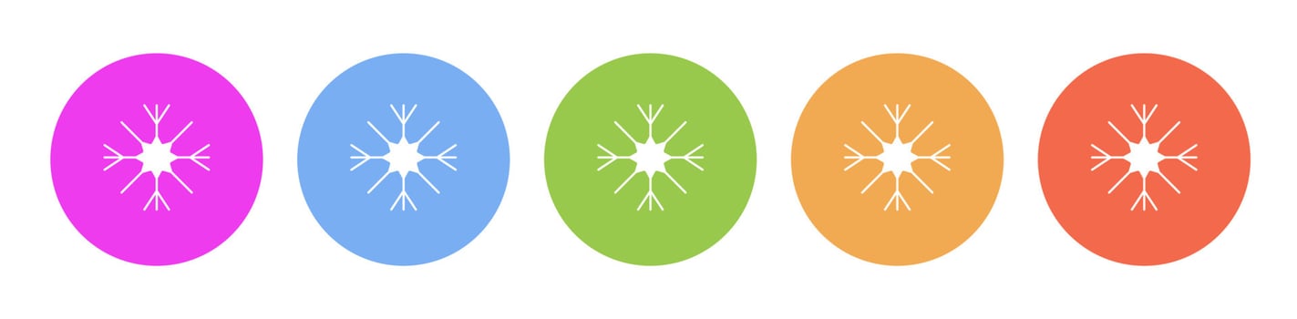 Multi colored flat icons on round backgrounds. Snow multicolor circle vector icon on white background
