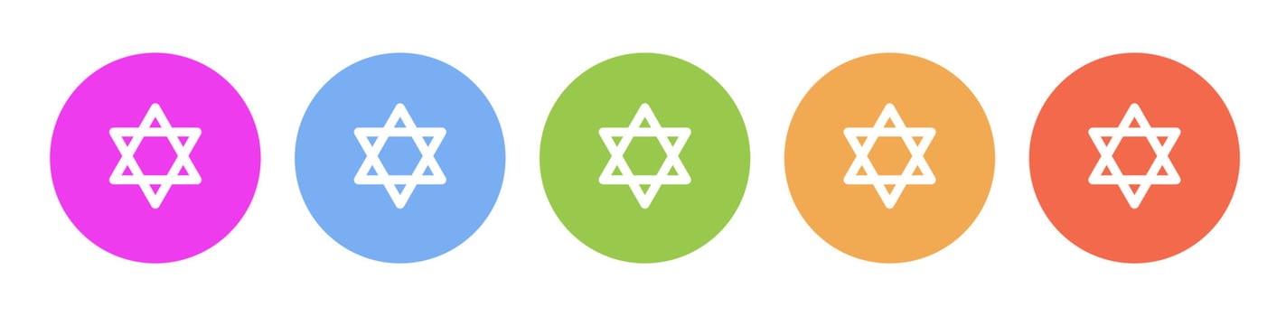 Multi colored flat icons on round backgrounds. Israel star of david multicolor circle vector icon on white background