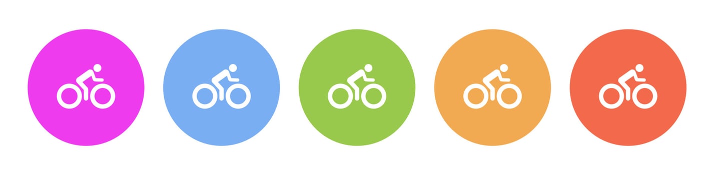 Multi colored flat icons on round backgrounds. Bike, man multicolor circle vector icon on white background