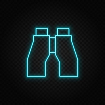 Binoculars. Blue and yellow neon vector icon. Transparent background.