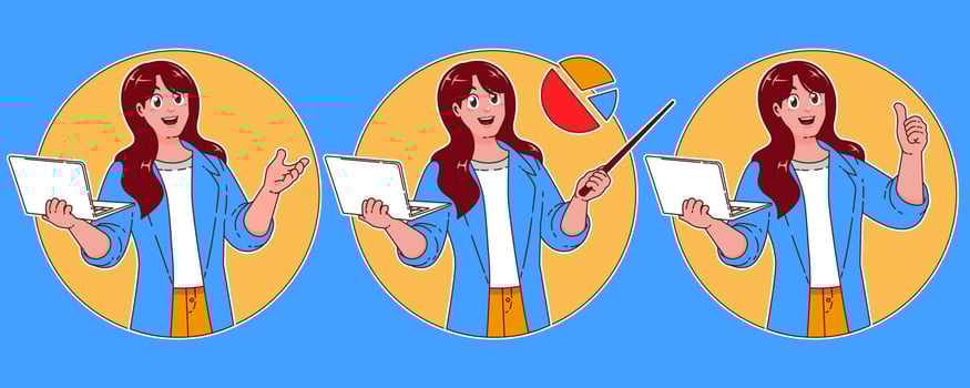 Business Woman presenting business analysis with laptop vector