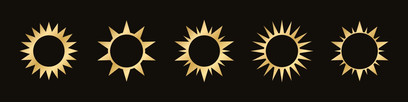 Golden boho celestial sun icon logo set. Simple modern abstract design for templates, prints, web, social media posts vector