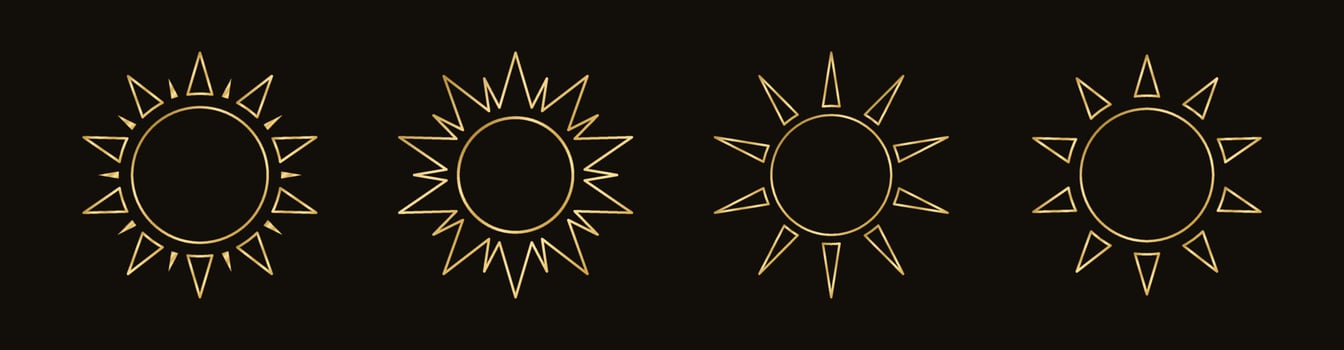 Golden boho celestial sun icon logo outline set. Simple modern abstract design for templates, prints, web, social media posts vector