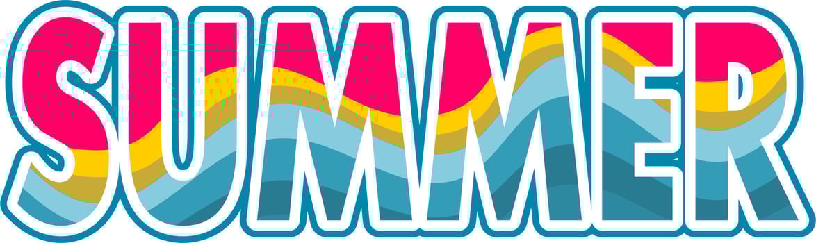 Summer Text design. Vector illustration. Pink yellow blue color wave text. Free vector.