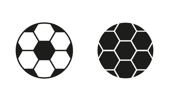 Soccer Ball Black Silhouette and Line Icon Set. Football Ball for Play Sports Game Solid and Outline Symbol Collection on White Background. Isolated Vector Illustration.