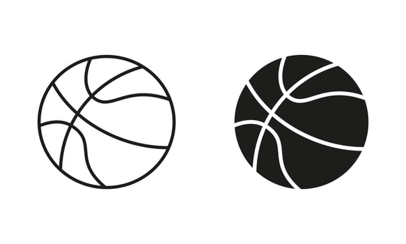 Basketball Ball Black Silhouette and Line Icon Set. Ball for Play Sports Game Solid and Outline Symbol Collection on White Background. Isolated Vector Illustration.