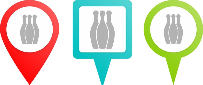 Bowling pin icon. Multicolor pin vector icon, diferent type map and navigation point.