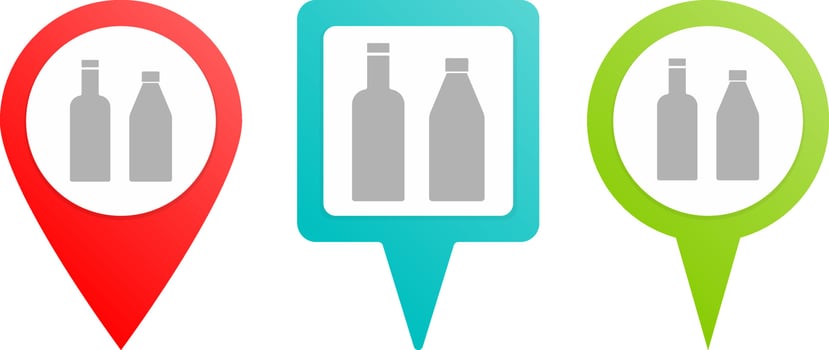 Bottles pin icon. Multicolor pin vector icon, diferent type map and navigation point.