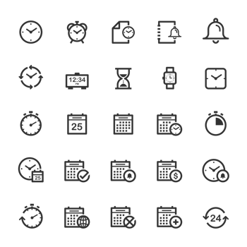 Icon set - time and schedule outline stroke png