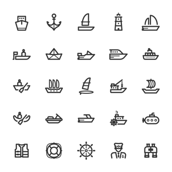 Icon set - boat and ship outline stroke png