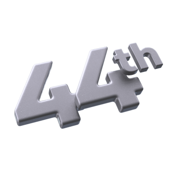 Number 44th 3D rendering with Silver color png