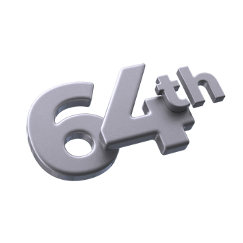 Number 64th 3D rendering with Silver color png