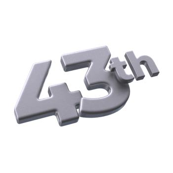 Number 43th 3D rendering with Silver color png