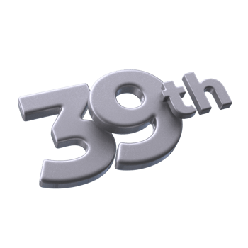 Number 39th 3D rendering with Silver color png