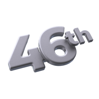 Number 46th 3D rendering with Silver color png