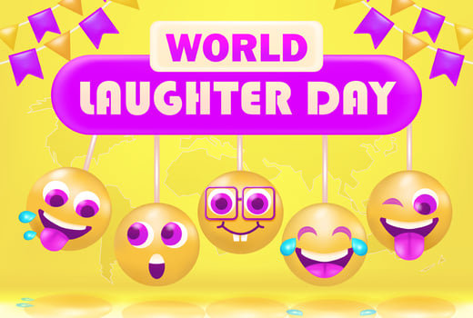 World laughter day. 3d vector Newton ball with happy emoticons