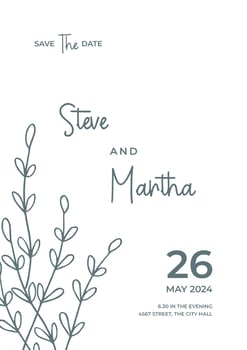 Simple Floral wedding invitation template with organic hand drawn leaves and flowers decoration vector