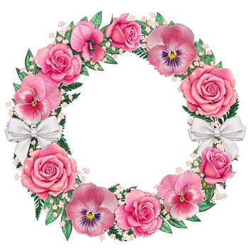 watercolor pink floral frame wreath with roses and pansies png