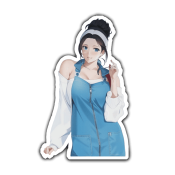 Stylish Cute Anime Character in Blue and White Dress png