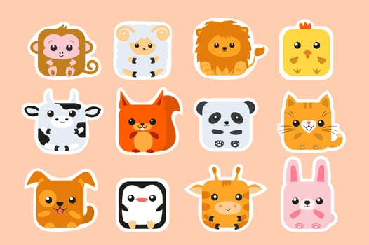 Cute animal square face. Vector flat illustration
