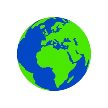 Flat Globe Green Blue Continents Isolated Vector Icon Illustration