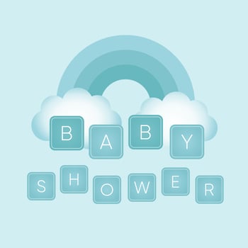 Baby shower banner with rainbow and text Baby Shower on blue background. It s a boy. vector