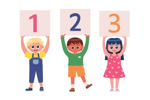 Children holding signs with number 1 to 3 cartoon vector