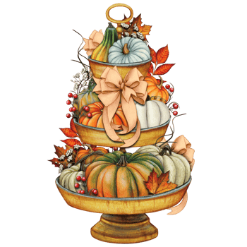 Watercolor hand drawn fall decorated tiered tray png