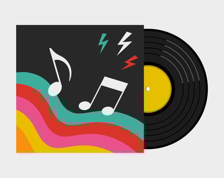 Vinyl Record With Album Cover On Package Music Retro Vintage Concept  Flat StyleVector Illustration vector