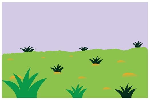 landscape with grass and flowers. Vector illustration in flat style. Illustrations of prairie habitats that are suitable for use in living creatures textbooks, children's books