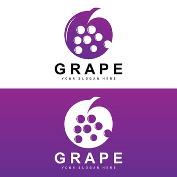 Grape Fruit Logo, Circle Style Fruit Design, Grape Farm Vector, Wine Drink, Nature Icon, Illustration Template vector