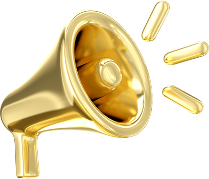 3d gold megaphone speaker icon. Loudspeaker gold color. Speaking trumpet. 3d rendering png