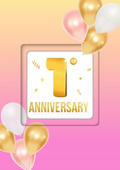 Bright anniversary celebration flyer poster with balloons and golden numbers vector