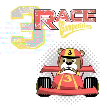 vector cartoon illustration of funny bear on racing car