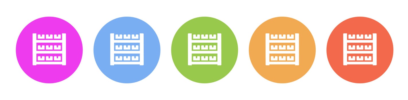 Multi colored icon Mass production stock. Button banner round badge interface for application illustration on white background vector