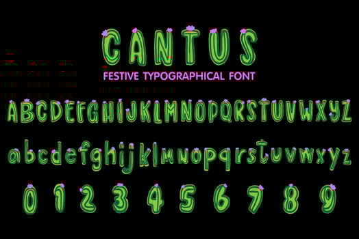 Cantus festive typography font, Alphabet letters and numbers vector and illustration